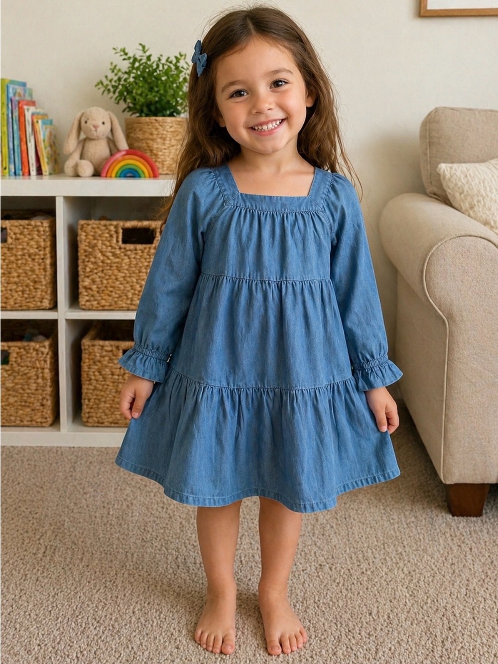GAP Blue Tiered Square-Neck Girls Casual Dress